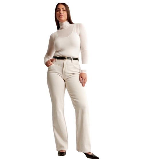 Abercrombie and Fitch Wide Leg Hi Rise Cream colored Jeans 90s vintage 18 - Picture 1 of 6